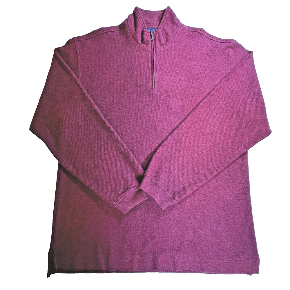 Izod Mens Large Quarter Zip Pullover‎ Knit Cotton Burgundy Cuffed Long Sleeves